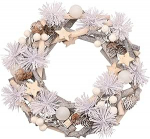 Widdop Weihnachtskranz aus mattiertem Zweig, 30 cm, Winterwunderland, T&uuml;rkranz mit Tannenzapfen, Sternen und k&uuml;nstlichem Laub, elegante mattierte Heimdekoration