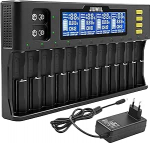 18650 akulaadija, JIUWIIL 12 + 2 Bay kiirlaadimise universaalne akulaadija koos LCD-ekraaniga laetavate akude jaoks Li-Ion LiFePO4 26650 17500 16340 18650 14500 10440 & 9V