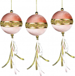 Pakett 3 heleroosa kuuliga 9 cm - J&otilde;ulupuu riputused Pidulikud dekoratiivsed kaunistused Muinasjutu teema j&otilde;ulupuu ripatsid