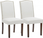 Dining Chairs Set of 2, Parsons Dining Chairs Upholstered Fabric Kitchen Side Chairs with Nailhead Trim and Wood Legs for Kitchen Dining Room Living Room, Beige