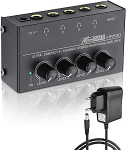SinLoon HA400 4-kanaliline stereok&otilde;rvaklappide v&otilde;imendi, metallist mini audiosplitter s&otilde;ltumatu helitugevuse regulaatoriga, 1/4-tolline TRS v&auml;ljund ja sisend, 12 V adapteriga stuudio, lava, arvuti, kitarri jaoks