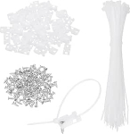 hankekaart 100 St&uuml;ck 2,4 cm Kabelbinder-Sattel-Typ-Halterungen mit 20,3 cm Kabelbindern und M4-Blechschrauben, Draht-Organizer-Halterklemmen-Set, Wei&szlig;