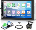 Autoraadio 2 DIN traadita Carplay Android autoga, 7-tolline IPS HD puuteekraaniga autoraadio toetus Bluetooth FM raadio USB / TF / AUX peeglilink tagurduskaamera kaugjuhtimispuldiga