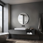 Talos Black Nova Mirror Cabinet with Interchangeable Lighting Diameter 80 cm Black Bathroom Mirror Cabinet with 2 Shelves Aluminium Rear Panel Mirrored