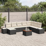 Rantry 9-teiliges Garten-Sofa-Set mit Kissen Schwarz Poly-Rattan Akazie Gartenlounge Model3347992