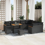 Rantry 12-teiliges Garten-Sofa-Set mit Kissen Schwarz Poly-Rattan Akazie Gartenlounge Model3363084