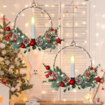 Weldomcor j&otilde;ulup&auml;rjad esiuksele, 39 cm, j&otilde;ulup&auml;rg LED-k&uuml;&uuml;naldega, talvine p&auml;rg aknale, kaminale, verandale, seinale riputamiseks, kodudekoratsioon, 2 pakki.