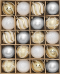 Valery Madelyn Christmas Baubles 20 tk 6 cm plastist j&otilde;ulupuu kuusepallid j&otilde;ulukaunistus koos riputuskonksuga j&otilde;ulukaunistuseks kuldne valge elegantne teema (L)