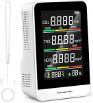 5-in-1 sise&otilde;hu kvaliteedi monitor, &otilde;husaaste monitor CO2, HCHO, TVOC, temperatuuri ja &otilde;huniiskusega, reaalajas andmete salvestamine, kompaktne, kaasaskantav