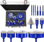 SHDIATOOL teemantpuuripuuride komplekt Teemantpuuripuuride komplekt 13 t&uuml;kki (8 t&uuml;kki 6-100 mm/50 mm faasipuur/10 mm s&otilde;rmepuur/3 t&uuml;kki 6 mm karbiidpuurid) keraamika, portselan, marmor, graniit ja