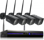 REIGY 3MP WLAN v&auml;livaatluskaamera komplekt koos valgusfooriga, 10CH juhtmevaba NVR valves&uuml;steem + 4 x 1296P kaamera juhtmevaba, kahesuunaline audio liikumistuvastus v&auml;rviline &ouml;&ouml;n&auml;gemine ilma k&otilde;vakettata