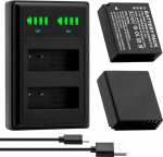 DMW-BLE9 DMW-BLG10 aku + LED USB topeltlaadija C-t&uuml;&uuml;pi pordiga Panasonic DMW-BLG10E Lumix DC TZ202 GX9 DC-LX100 II TZ101 TZ91 TZ81 GF6 GX7 GX80 LX100 2 tk pakendis