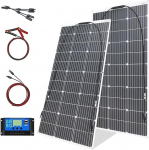 200 W paindlik p&auml;ikesemooduli komplekt p&auml;ikesepaneelide komplekt 2 t&uuml;kki 100 W 18 V monokristalliline fotogalvaaniline moodul 20 A kontroller 12 V akude laadimiseks matkaautod, haagissuvilad, paadid, katused (200 W)