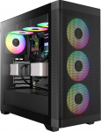 GAMDIAS Athena M3 ATX Mid Tower arvutikapp, eesmine &otilde;huvooluv&otilde;rk, 4 x 120 mm PWM ARGB ventilaator, 8-portiline ventilaatorite takt, toetus topelt 360 mm radiaatoritele ja Gen 2 Type-C, MB Sync, must