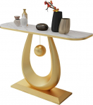 Schmale Konsolentisch Eingangsbereich,Slim Flurtisch mit Steinplatte in Marmor-Optik,Robustes Stahlgestell,Modernes Minimalistisches Design f&uuml;r Flur,Wohnzimmer(Gold1,L 150cm/59in)