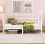 HOMERECOMMEND P&auml;evane voodiraam 90 x 200 cm, metallist voodisohva voodi 90 x 200 cm koos hoiuruumiga voodiraami all Noorte voodi, p&auml;evane voodiraam magamistuppa elutuppa, valge