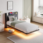 &Uuml;ksik ujuv voodiraam LED-valgustite ja USB-laadimisjaamaga 3ft x 7ft metallist platvormvoodiraam 5ft pehmendusega peaplaadiga, raskeveermetallist liistud m&uuml;ravaba/tumehall