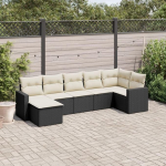 7-TLG. Garten-Sofagarnitur mit Kissen Schwarz aus PE Rattan, Gartenm&ouml;bel Set 7-TLG. als Garten Sofa Set Schwarz in Poly Rattan.