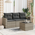 4-TLG. Garten-Sofagarnitur Hellgrau Poly Rattan mit Kissen, Gartensofa Set mit Stauraum und wasserabweisendem Beutel, inklusive Gartensessel mit abnehmbaren Bez&uuml;gen