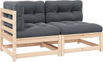 Massivholz Garten-Ecksofa mit grauen Kissen aus Kiefer modular kombinierbar Gartenm&ouml;bel Outdoor-Ecksofa Eckgarnitur aus Kiefernholz 2-TLG.