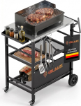 GRILLMATE Grilltisch Outdoor Wetterfest Klappbar | Grillwagen, Servierwagen, Tisch f&uuml;r Weber Grill, Gasgrill, Pizzaofen | Beistelltisch f&uuml;r Balkon Rostresistent, Portabel | JETZT NEU (Edelstahl)