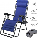 BAKAJI Gravity Zero Garden Lounger Folding Space Saving Chair koos torukujulise salve terasest 22mm Tilt Oxford kangas hingav Patio Outdoor Pool (sinine)