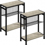 Homedawn Small Side Table Set of 2 for Small Space, 3-Tier Narrow Side Table with Magazine Holder, Small Bedside Table, Skinny Snack Coffee Table in Living Room, Bedroom and Balcony