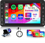 Hodozzy 2G + 64G Android Autoradio Alfa Romeo 159 2004-2011 juhtmevaba Carplay Android autole, raadio 7-tolline puuteekraaniga 2 DIN koos GPS navigatsiooniga WiFi Bluetooth DSP FM/RDS raadio koos tagurduskaameraga