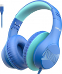 EarFun laste k&otilde;rvaklapid USB-C kaabliga, 85 dB helitugevuse piiraja, mugav kandmine, Hi-Fi heli, kokkupandav, 8-tasemeline reguleeritav k&otilde;rvapael, &uuml;le k&otilde;rvade laste k&otilde;rvaklapid kooli/laua/arvuti jaoks, sinine
