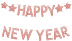 NAUZE Happy New Year Glitter Rose Gold Bunting Banner Indoor Outdoor Decoration New Year Banner Party Supplies for Adults Kids