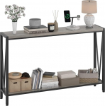 GarveeHome Konsolentisch im Industrie-Stil, schmaler 2-stufiger Tisch mit Regalen & stabilem Metallrahmen f&uuml;r Eingang, Flur, Wohnzimmer, Foyer & B&uuml;ro,Grau 109 &times; 25 &times; 76 cm