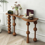 Massivholz-Konsolentisch, eleganter Akzenttisch f&uuml;r den Flur mit offenem Ablagefach, unregelm&auml;&szlig;iger Tischplatte und zylindrischen Beinen f&uuml;r Eingang, Wohnzimmer und Foyer(Walnut,120x35x80cm)