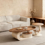 Farmhouse Couchtisch-Set, ovaalne, bodenstehend, Mitteltische mit gro&szlig;em Ablagefach, einfache Montage, Wohnzimmerm&ouml;bel f&uuml;r Zuhause und Wohnung (Wei&szlig;, 120 cm)