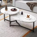 Shally Dogan kohvilaud 2 riiuliga Disaini luksuslik marmori efekt, Elegantne kohvilaud Premium &uuml;mmargune ja ovaalne top 2 taset, ideaalne elutuppa, kontorisse (valge)