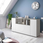 Dmora - Paterson Highboard, kaasaegne 3 uksega k&uuml;ljepaneel, elutoa buffet, elutoa k&uuml;ljepaneel, TV kapp, cm 150 x 41h76, valge ja tsement, valge ja tsementi