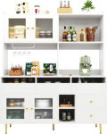HAINEW Sideboard k&ouml;&ouml;gikapp klaasukse ja sahtliga, kaasaegne k&otilde;rge kabinet buffet kabinet hoiukapp k&uuml;lgkapp avatud hoiuruumiga k&ouml;&ouml;ki, s&ouml;&ouml;gituppa ja elutuppa (valge)