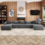 ALPHA HOME nurgadiivan magamisfunktsiooniga, U-kujuline 7-kohaline kondita diivan, modulaarne diivan 6 dekoratiivse padjaga elutuppa, kokkupanekuvaba, koordi, hall