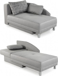 15122 Stiilne lamamistool magamisfunktsiooniga ja voodikastiga B 149 x S 90 x K 80 cm vedrustuspadi, mis on pikendatav 200 x 84 cm lamamispinnale lamekangas helehallist kangast.