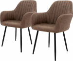 ML-Design 2 s&ouml;&ouml;gitooli komplekt selja- ja k&auml;etugedega, pruun, PU kunstnahast kattega k&ouml;&ouml;gitoolid, metalljalgadega polsterdatud toolid, ergonoomilised toolid s&ouml;&ouml;gilauale, elutoa toolid