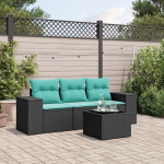 3-teiliges Gartensofa-Set mit Kissen aus schwarzem Polyrattan, modulares PE Rattan Sofa Set f&uuml;r Terrasse und Garten