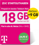 Deutsche Telekom MagentaMobil Prepaid XL SIM-kaart ilma lepinguga sidumata, 5G Sealhulgas I18 GB & Allnet Flat (Min, SMS) k&otilde;igis Saksamaa v&otilde;rkudes + EU Roaming Surf koos 5G/LTE Max & Hotspot Flat I25 EUR Startkrediit