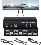 HDMI KVM Switch 2 Port, Bolaazul HDMI USB 2.0 KVM Switcher Dual Port 2 arvuti 2 monitori, 4K @ 60Hz klaviatuur hiir perifeerse l&uuml;liti KVM HDMI USB 2 sisse 2 v&auml;lja s&uuml;learvutile, PC, PS4, Xboxile