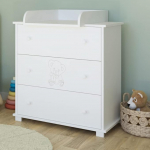Kids Collective Changing Table with 3 Drawers and Teddy Engraving in White Made in Europe