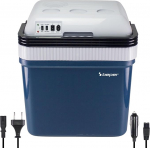 BEPER P P102CON300 Portable Electric Refrigerator, 24 Litres, Cooling and Heating, 12V Car Socket and Wall Socket, Mini Fridge, White/Red, 40.2 x 30.6 x 46 cm