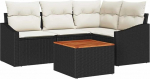 Rantry 5-teiliges Garten-Sofa-Set mit Kissen Schwarz Poly-Rattan Akazie Gartenlounge Model3347824