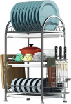 Dish Dryer Kitchen Worktop Dish Dryer, Rustproof Heavy Duty Dish Dryer Rack with Removable Utensil Knife Holders and Draining Board, Stainless Steel (2 Tiers, 3 Tiers)