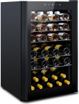 HCK 115 Litre Wine Fridge for 48 Bottles, 4-22&deg;C Wine Refrigerator, Bottle Fridge, Drinks Fridge with Glass Door, Quiet Wine Cabinet, Frost-Free Glass Door, Full Glass Touch Panel, Black