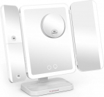 EASEHOLD Illuminated Makeup Mirror with Light and Rechargeable 5000 mAh Battery, Dimmable Cosmetic Mirror with Magnification, 2/3/10x Magnification, Mirror with Light for Shaving and Face Care