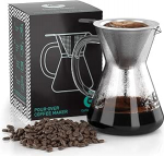 Coffee Gator kohvimasin (400 ml) - filtrikohvi keetja - klaasist kohvikann roostevabast terasest filtriga - kohvitarvikud 5-6 tassini