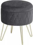 WOLTU SH63rs Jalutool hoiuruumiga, polsterdatud jalutuskoht, sametkangas, kuldsed metalljalad, v&auml;ike jalutuskoht m&auml;nguasjakast, 31,5 x 35 cm, polsterdatud jalutuskoht, hoiutuskoht, maksimaalne koormus 150 kg, hall
